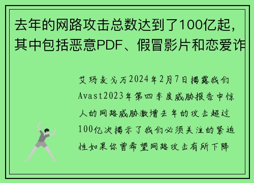 去年的网路攻击总数达到了100亿起，其中包括恶意PDF、假冒影片和恋爱诈骗等各种手段。