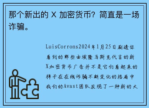 那个新出的 X 加密货币？简直是一场诈骗。